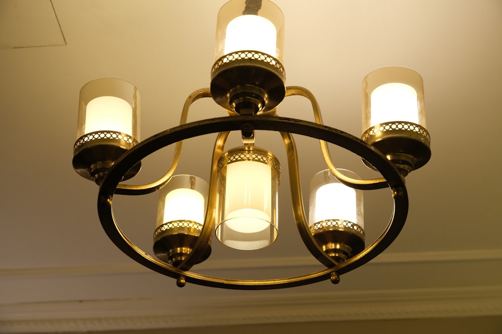 a chandelier hanging from a ceiling in a room