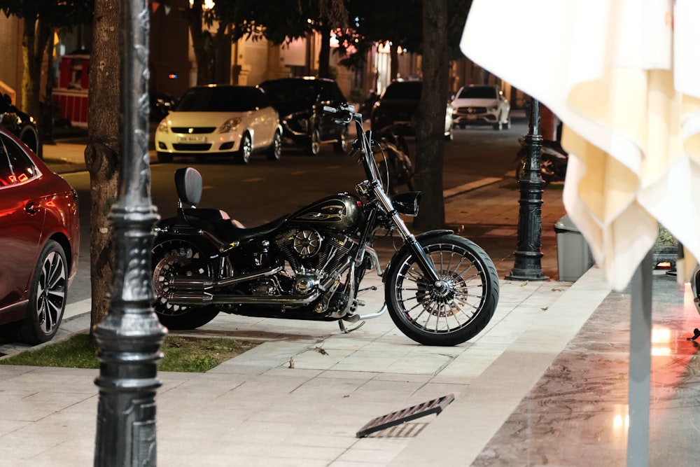 a motorcycle parked on the side of the road