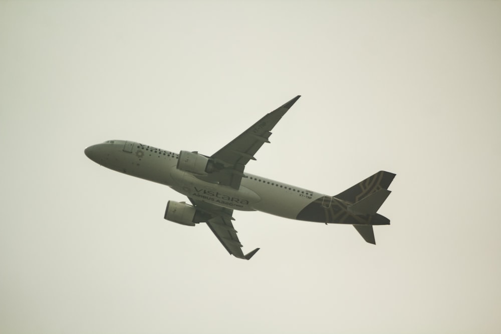 a large passenger jet flying through a cloudy sky