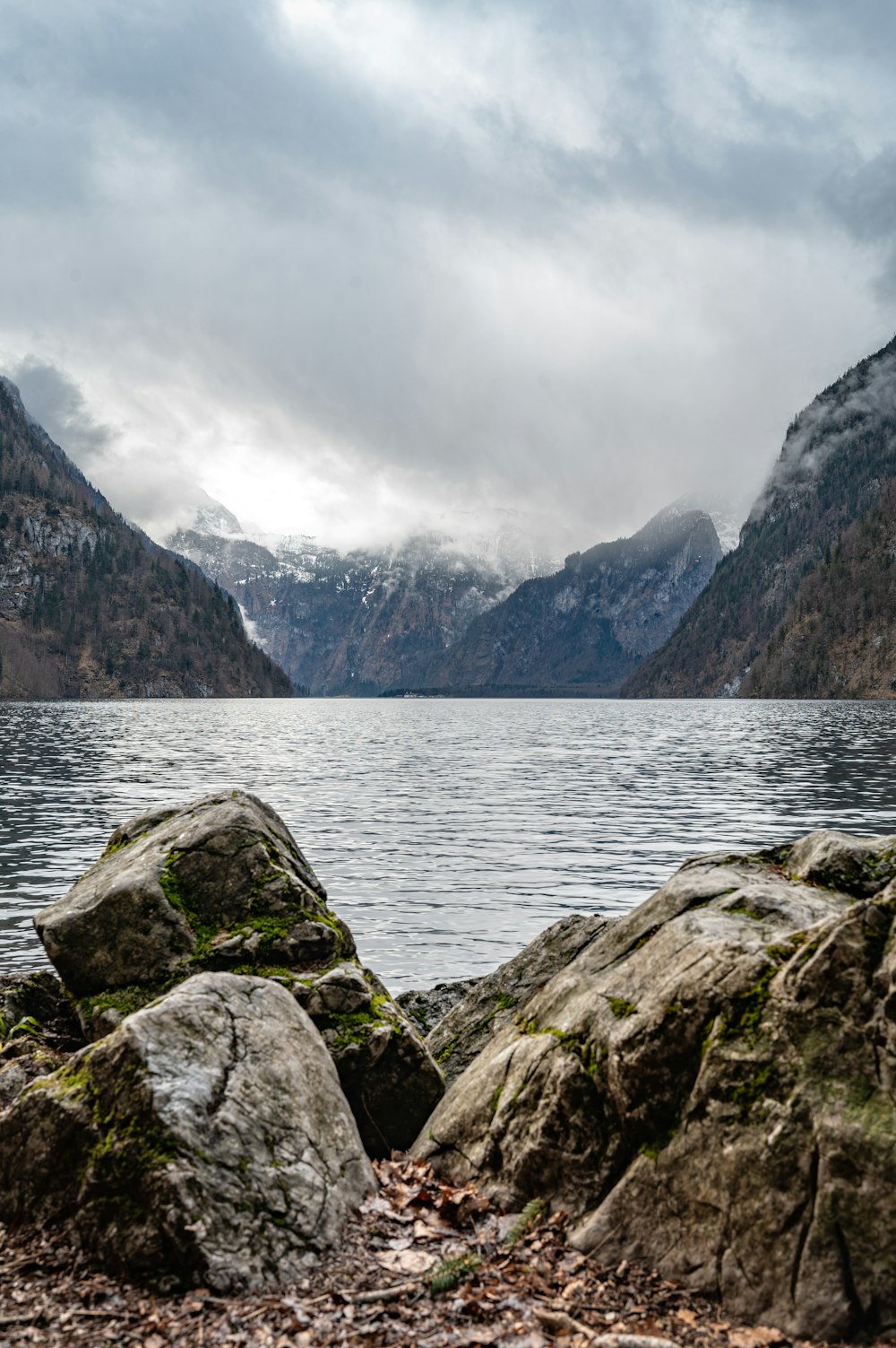 a large body of water surrounded by mountains