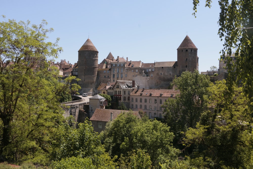 an old castle is seen from a distance