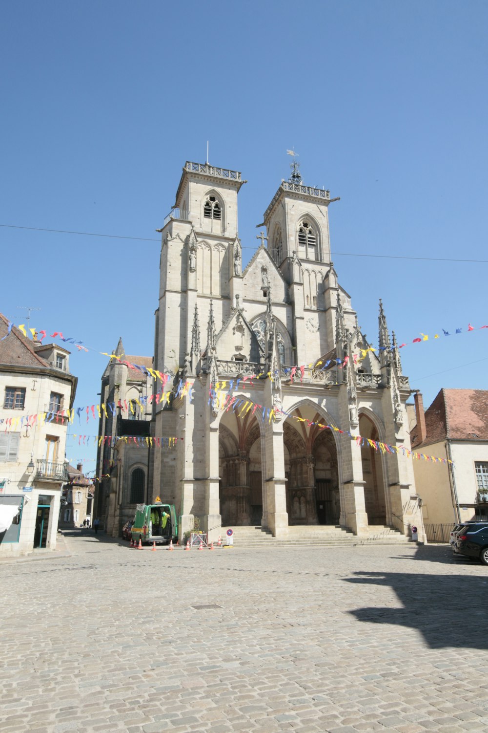 a large church with a clock tower on the front of it