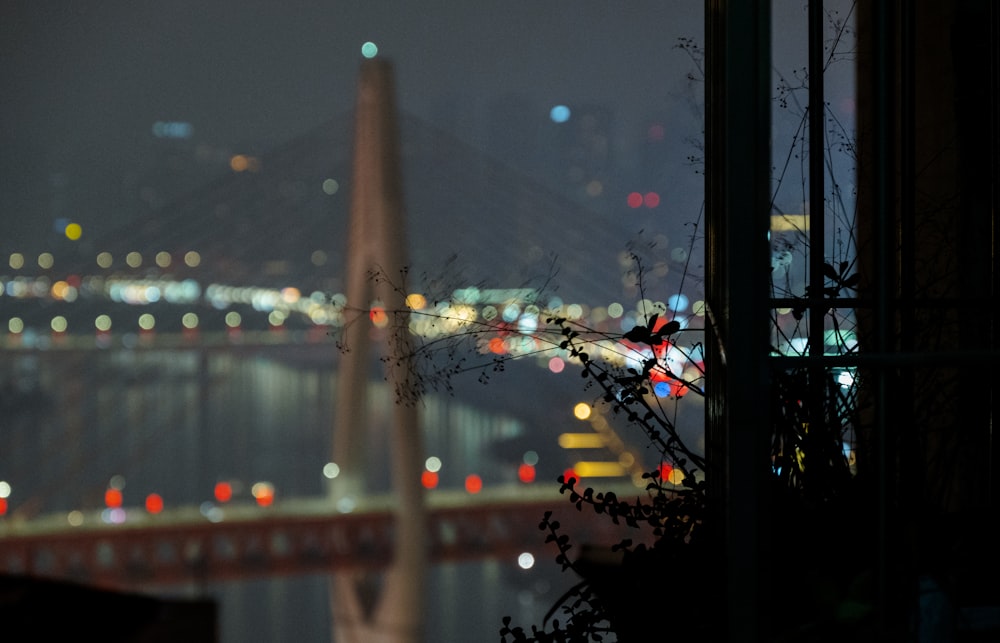 a view of a city at night from a window