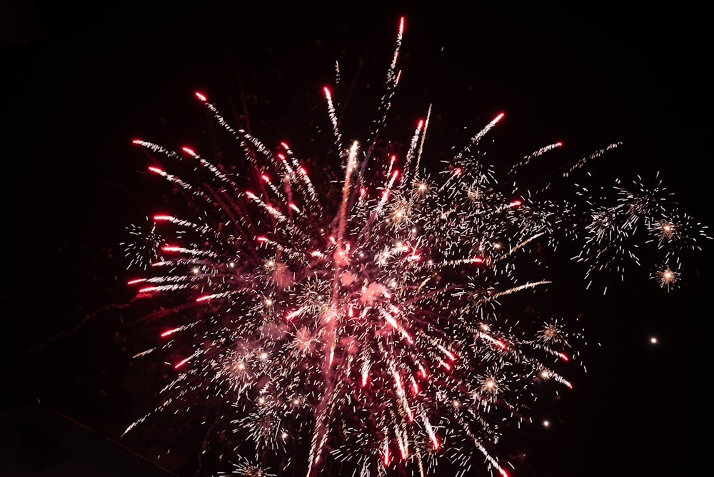 a large fireworks is lit up in the night sky