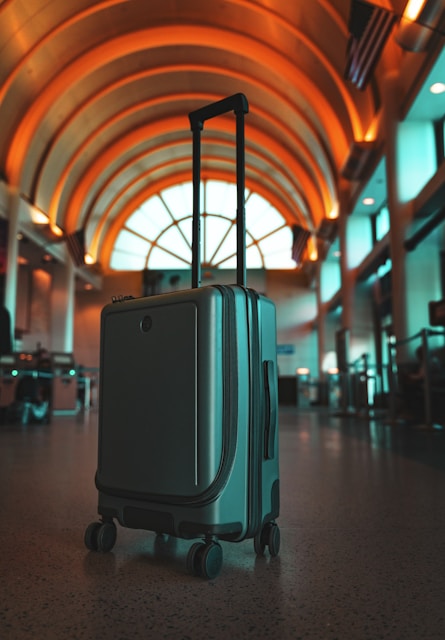 a piece of luggage sitting in an airport