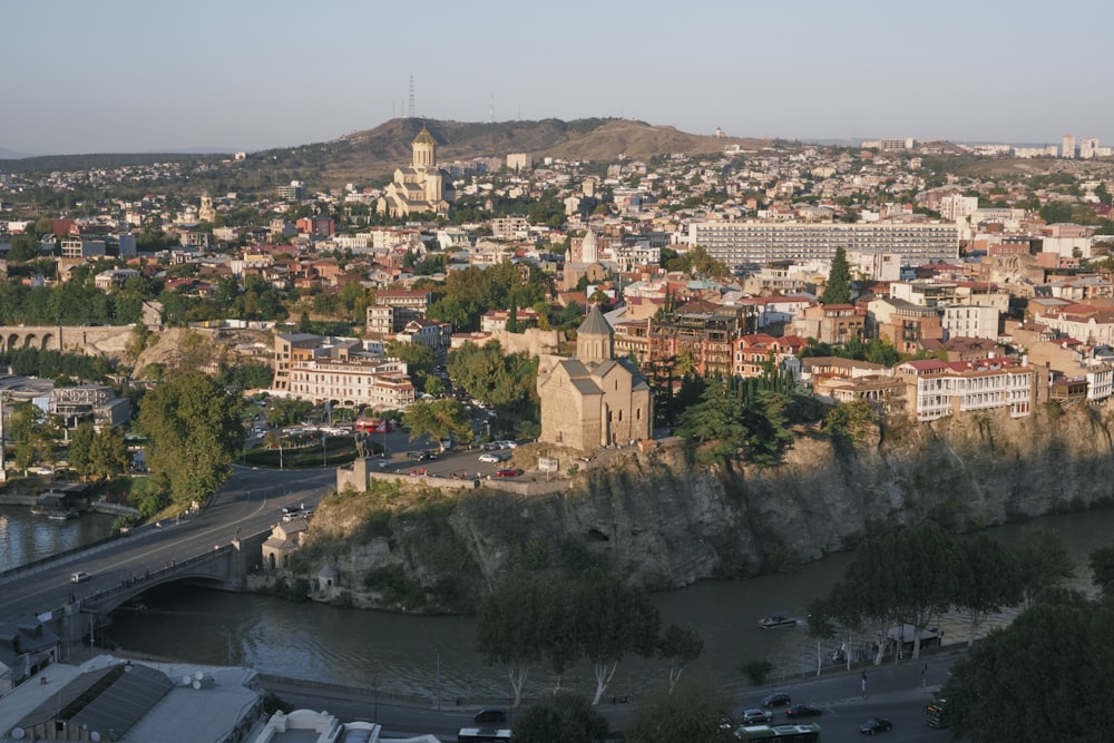 a view of a city with a river running through it