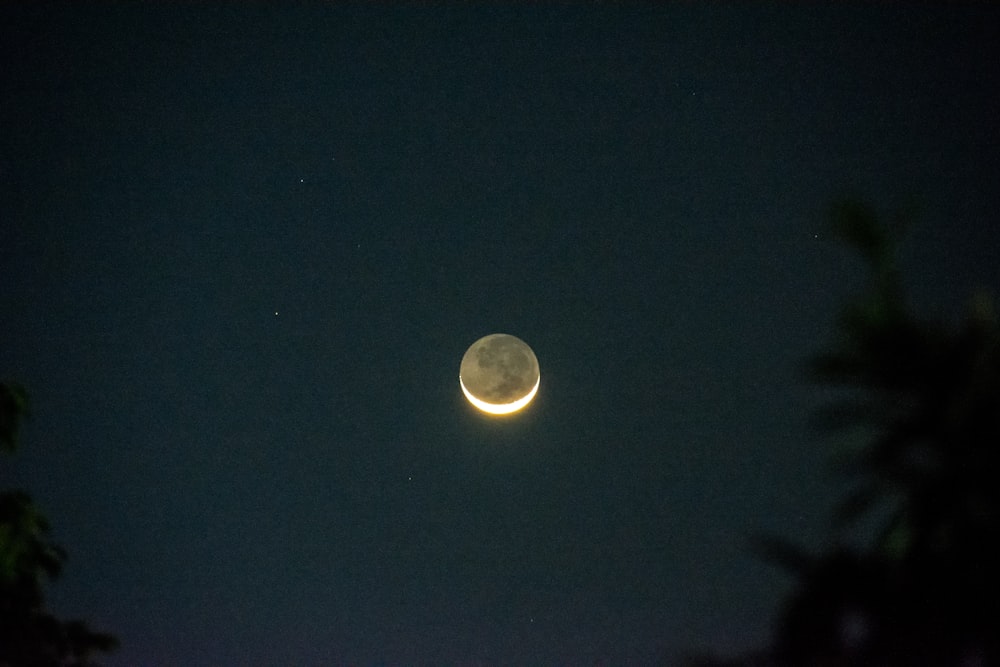 a full moon is seen in the night sky