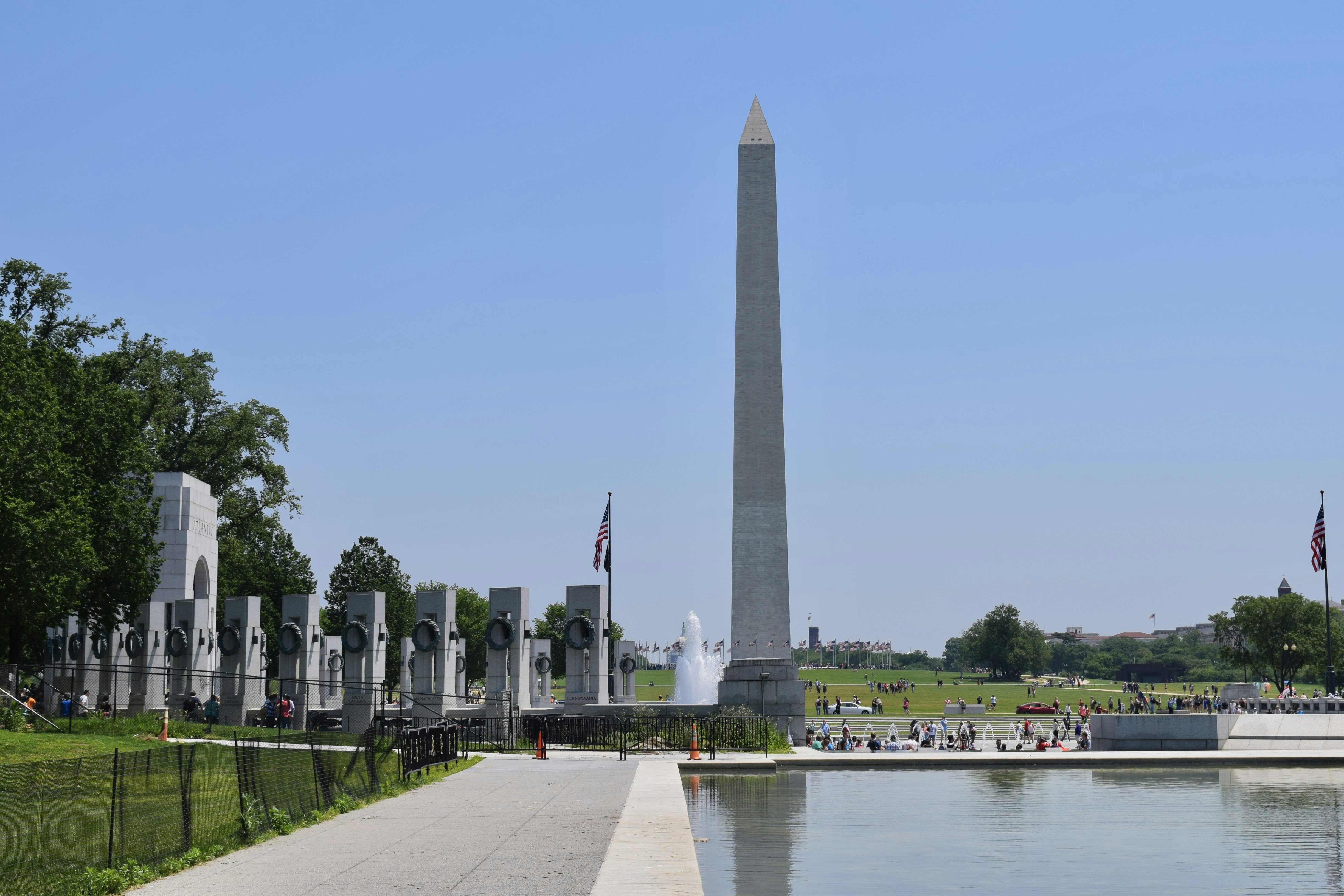 a view of the washington monument and reflecting pool