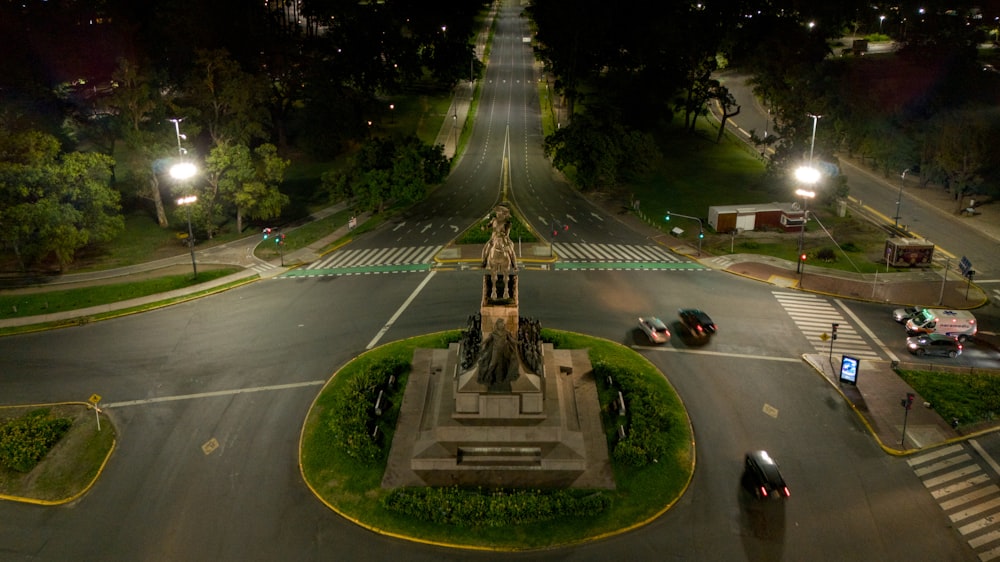 an aerial view of a city street at night