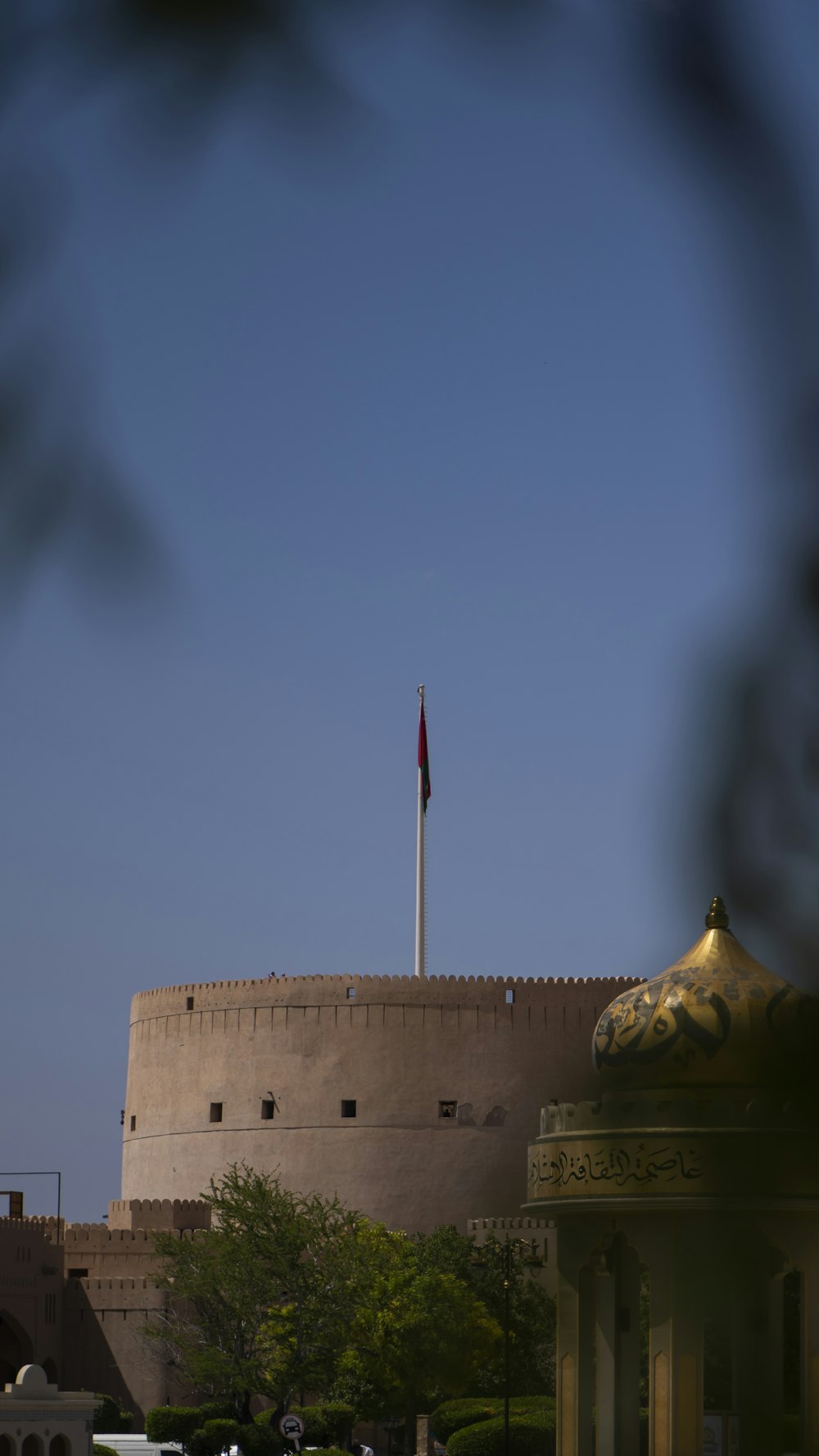 a tall building with a flag on top of it