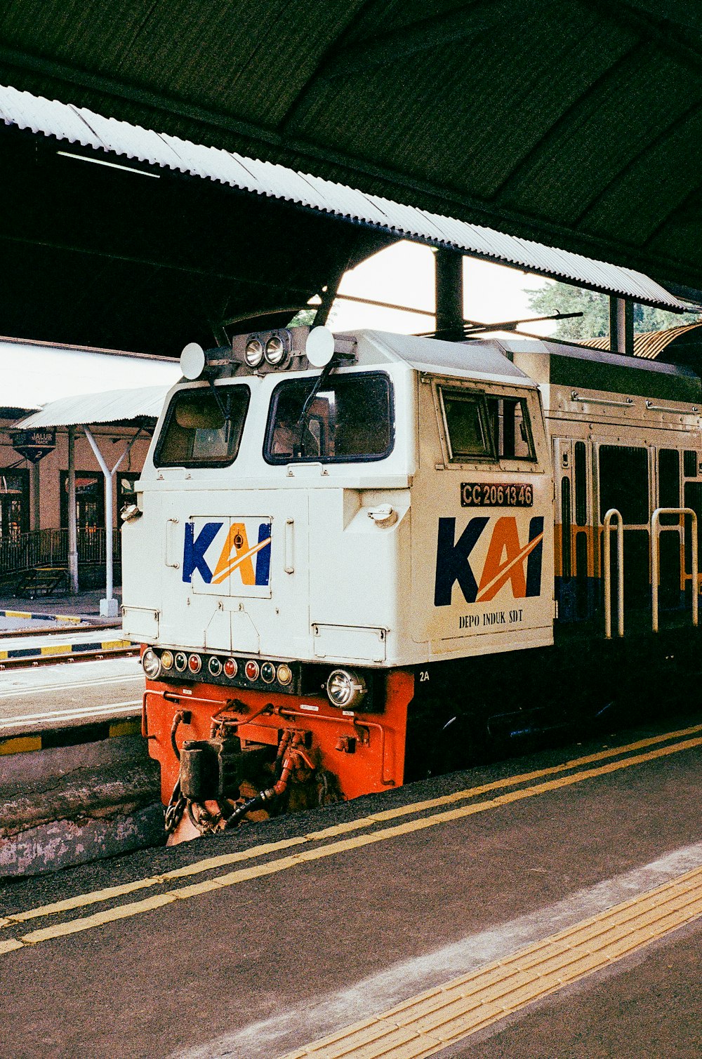 a train is parked at a train station