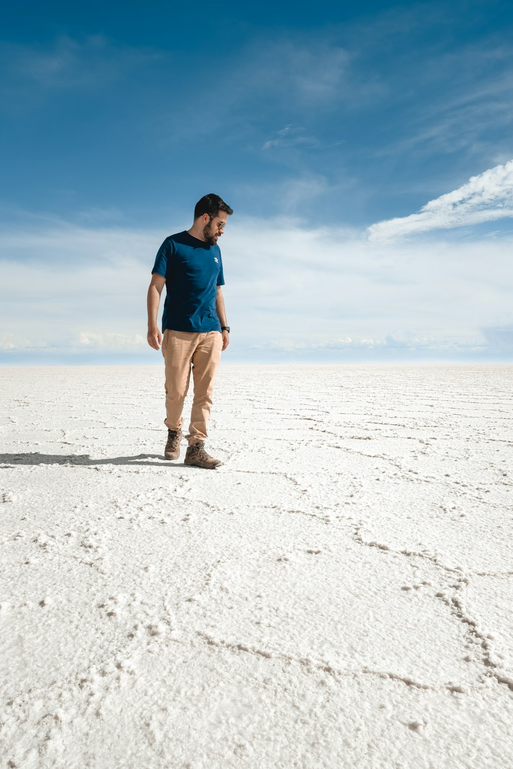 a man standing in the middle of a desert