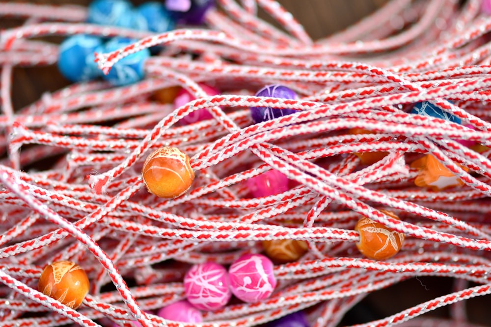 a close up of a bunch of candy on a table