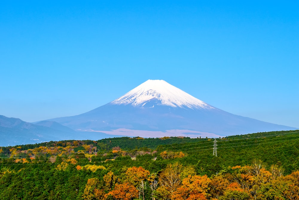 a mountain with a snow capped peak in the distance