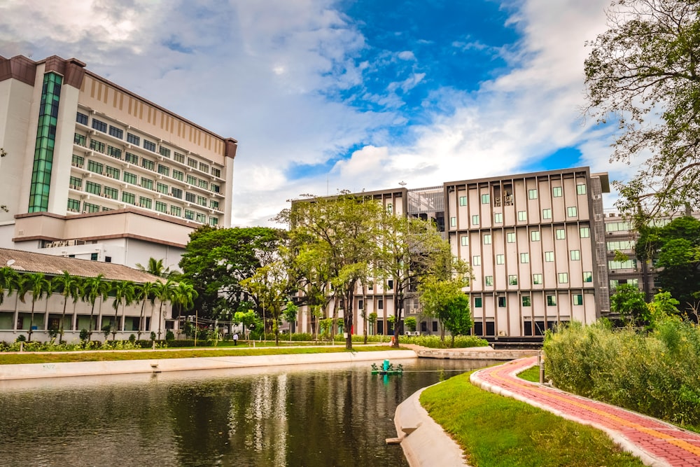 a large building next to a body of water