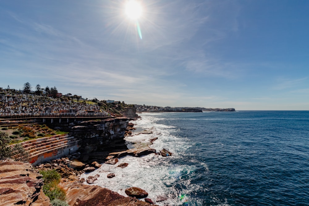 a view of the ocean from a cliff