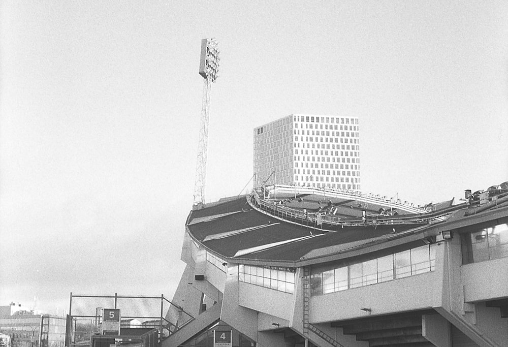 a black and white photo of a stadium