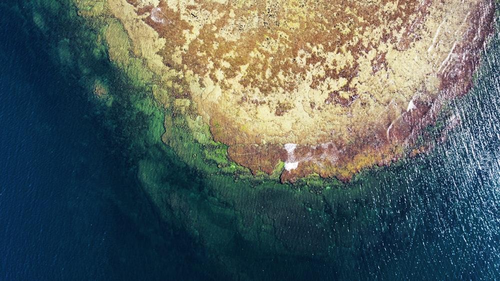 an aerial view of a large body of water