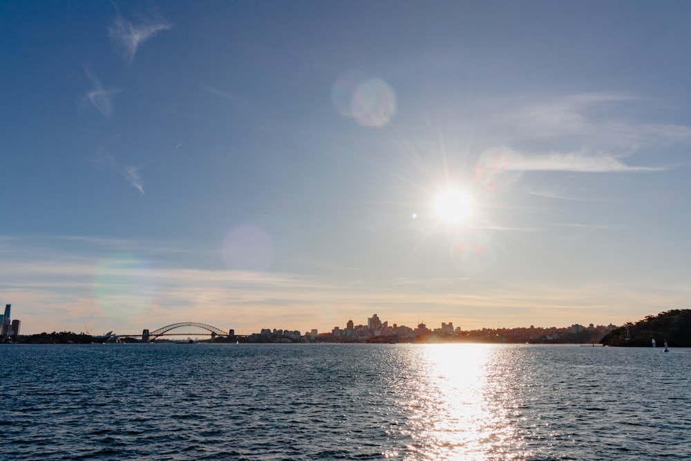 the sun is setting over a body of water