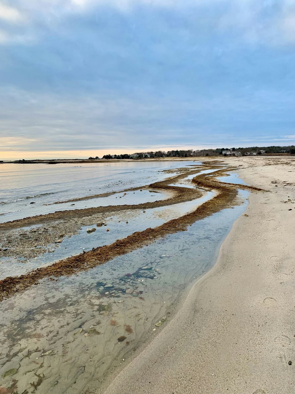 a sandy beach with a body of water next to it