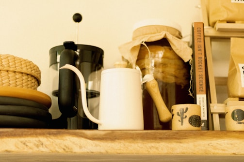 a shelf filled with lots of different types of items