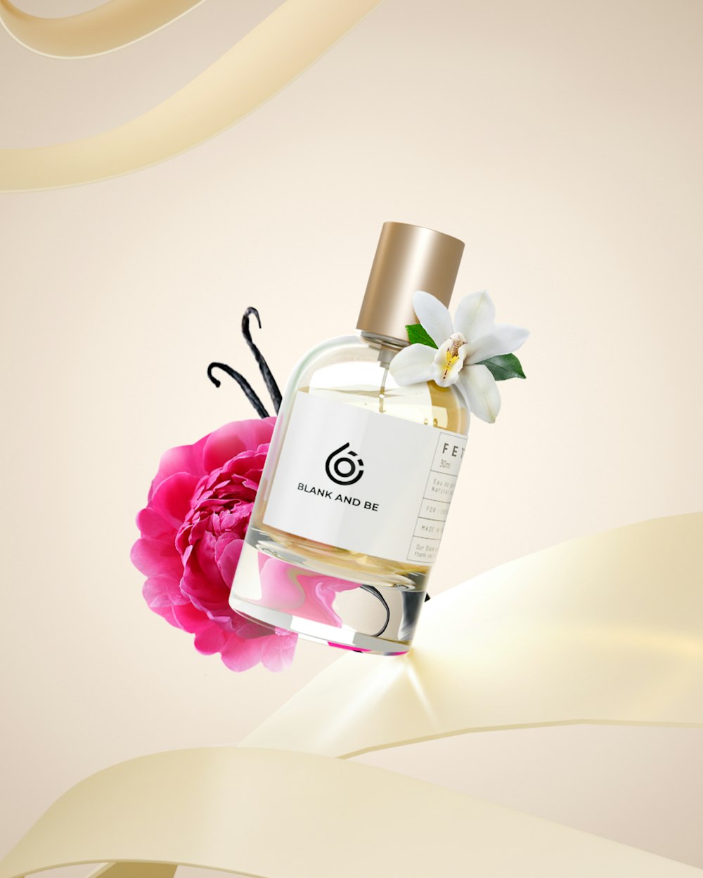 a bottle of perfume with a flower on it