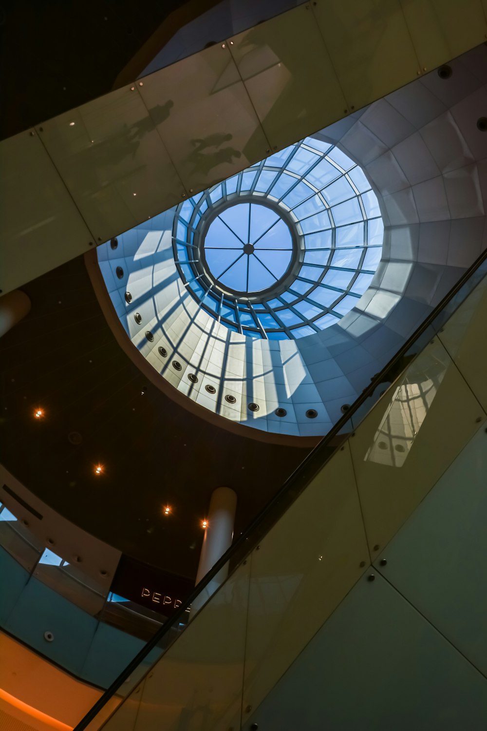 a circular window in the ceiling of a building