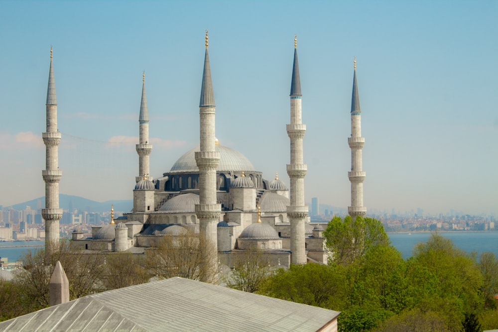 a view of a large building with many spires