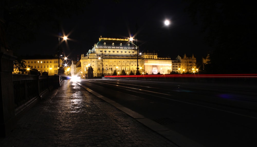 a long exposure shot of a building at night