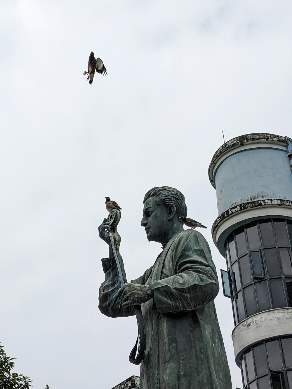a statue of a man with a bird on his arm