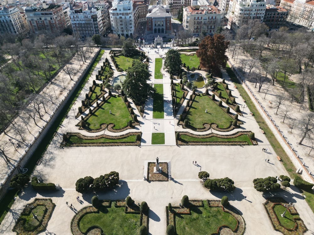 an aerial view of a park in a city