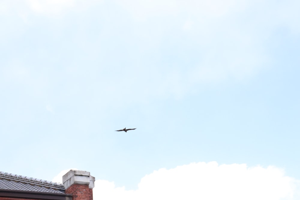 Un avión vuela sobre un edificio de ladrillos