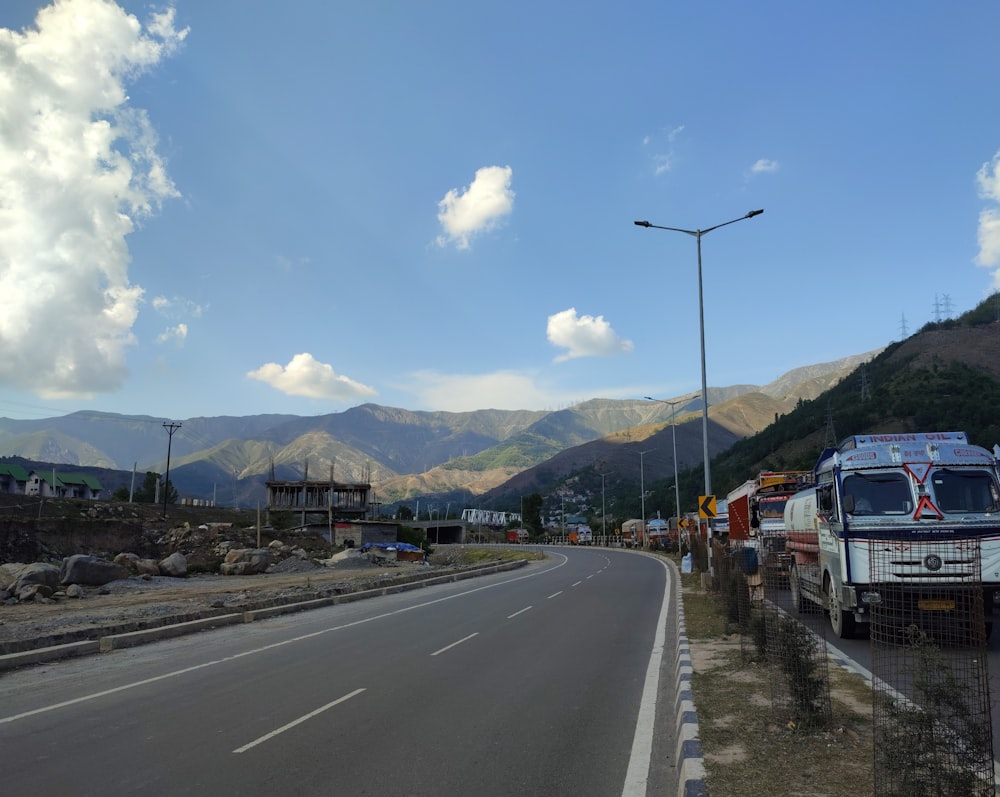 a truck is parked on the side of the road