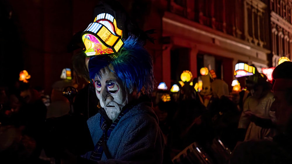 a person with a weird hat on their head