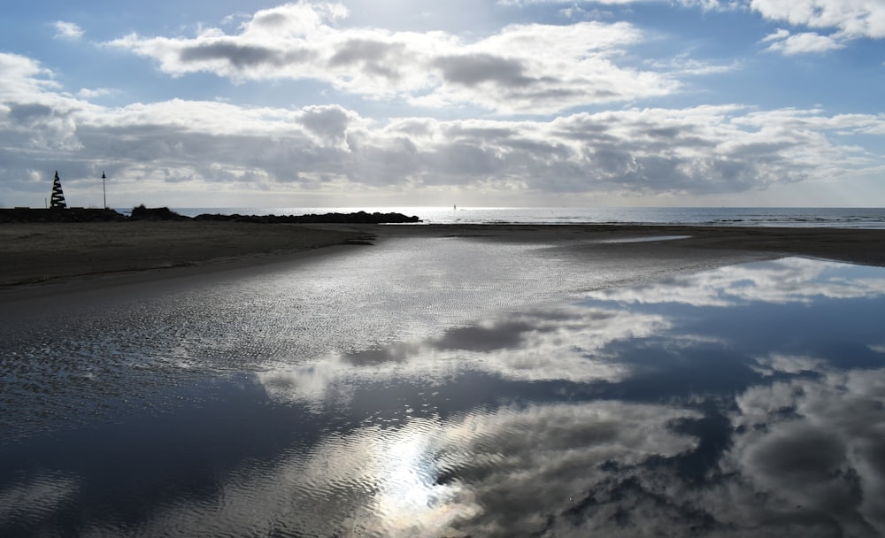 a large body of water sitting under a cloudy sky