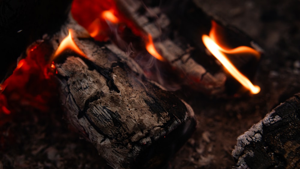 a close up of a fire burning in a fire pit