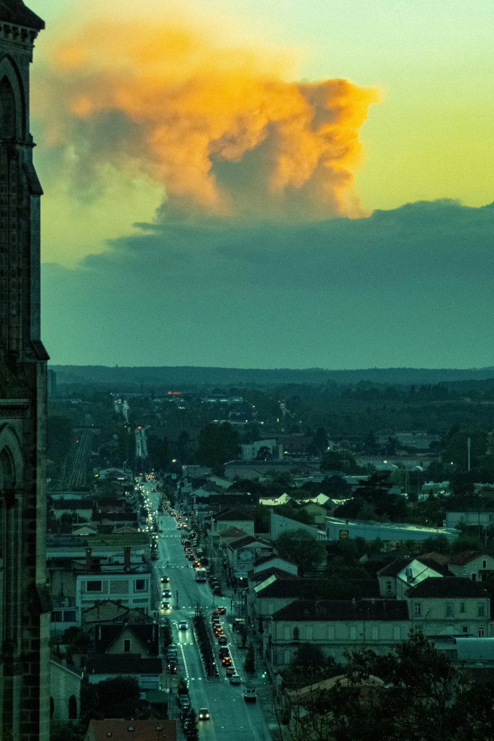 a view of a city from a tall building