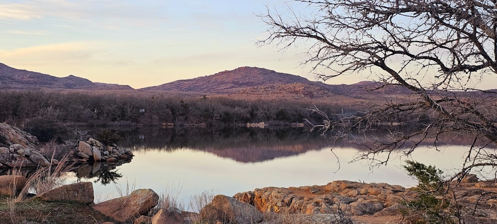 a large body of water surrounded by mountains