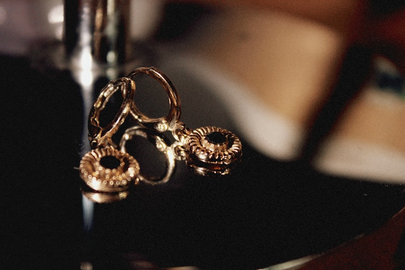 Pair of gold rings on table