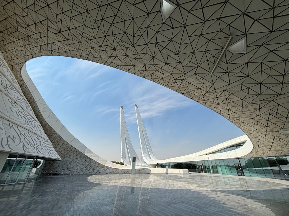 a view of a building with a sky background