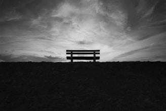 a bench sitting on top of a grass covered field