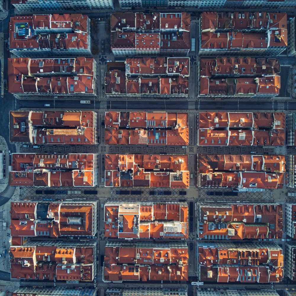 an aerial view of a city with lots of buildings