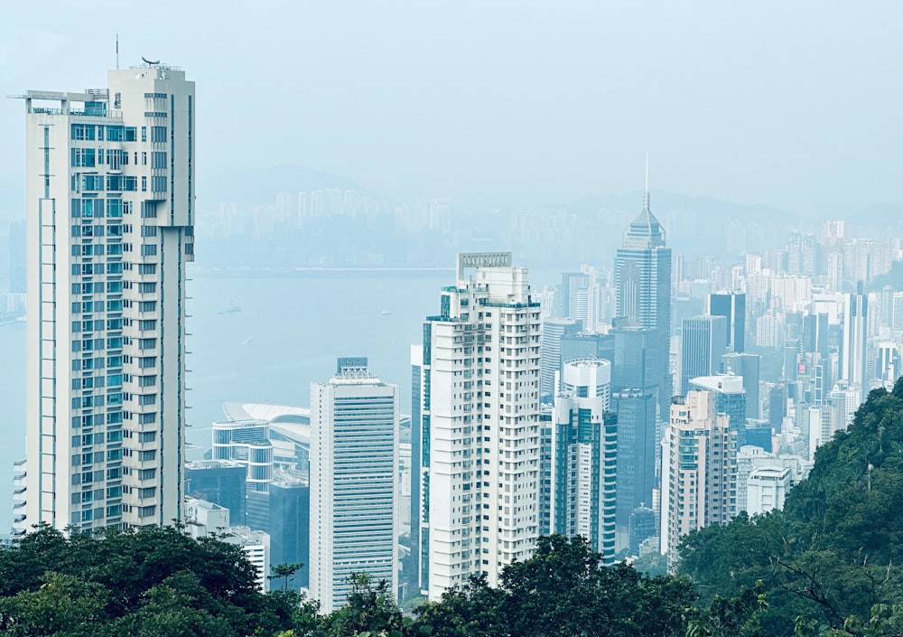 a view of a city with tall buildings