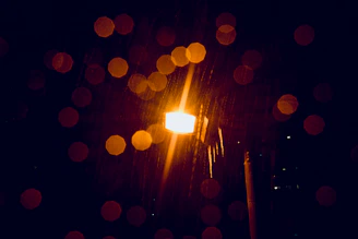 a street light is lit up in the dark