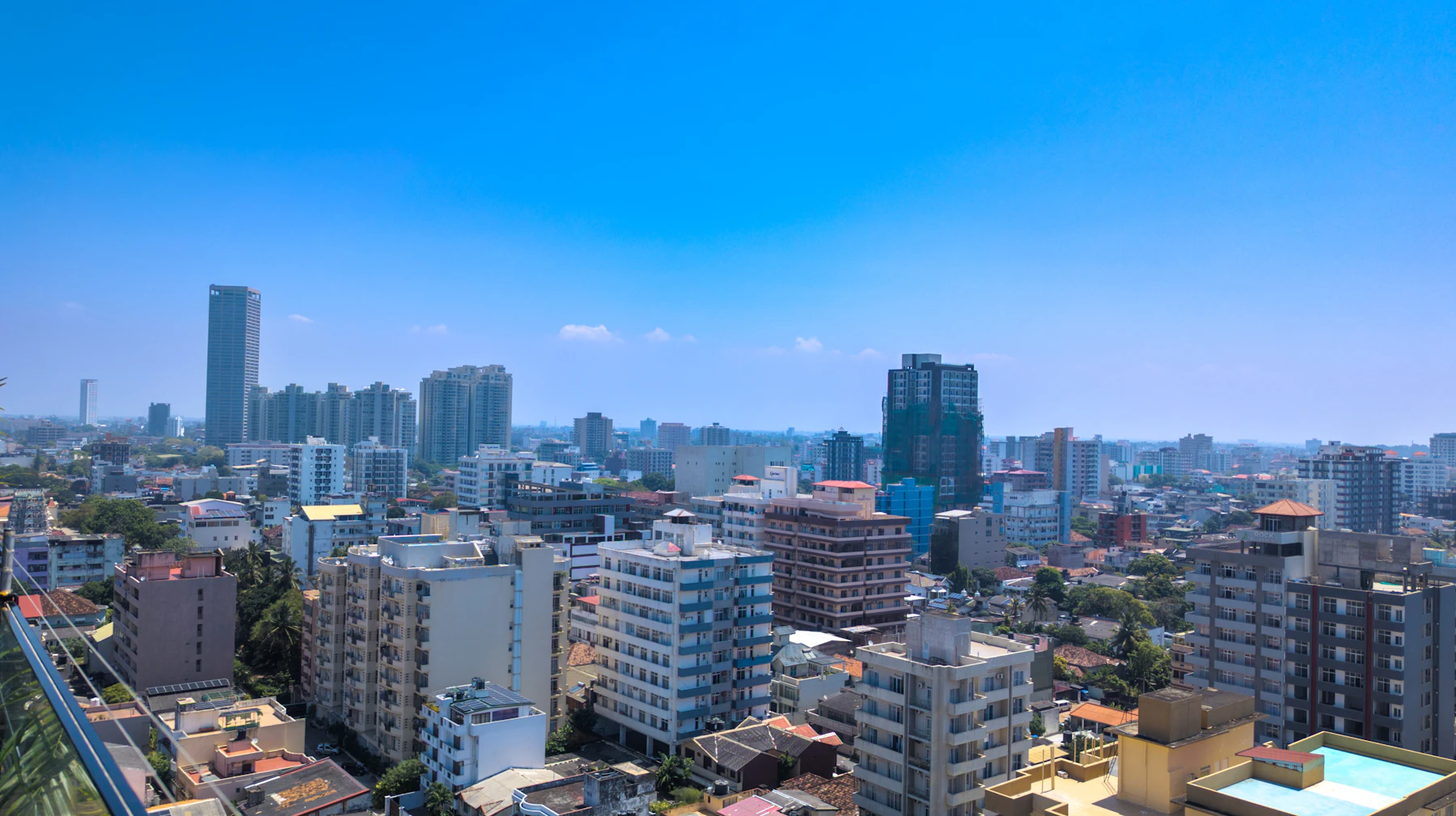 View of a city skyline with tall buildings