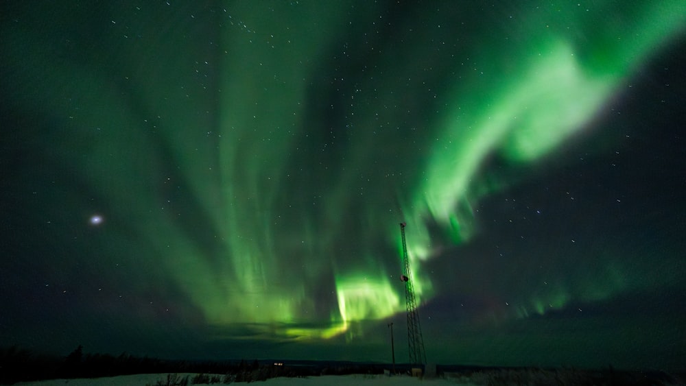 a green aurora bore in the night sky