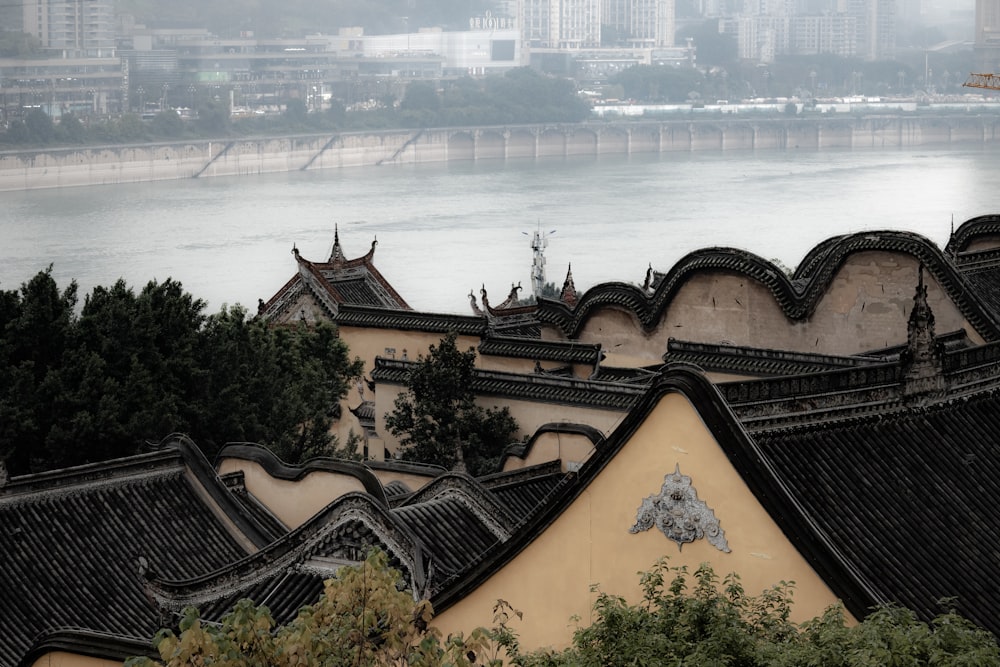 a view of a city with a river in the background