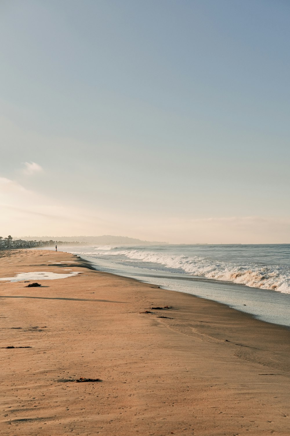 una persona caminando por una playa junto al océano