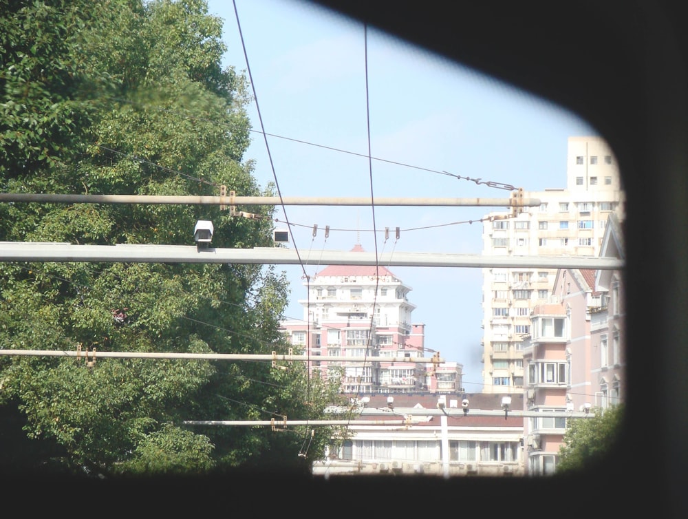 a view of a city through a window