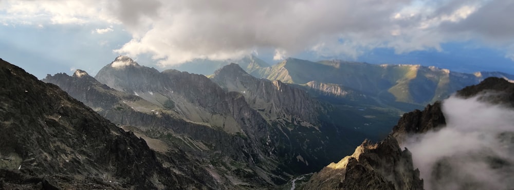 a view of a mountain range with clouds in the sky